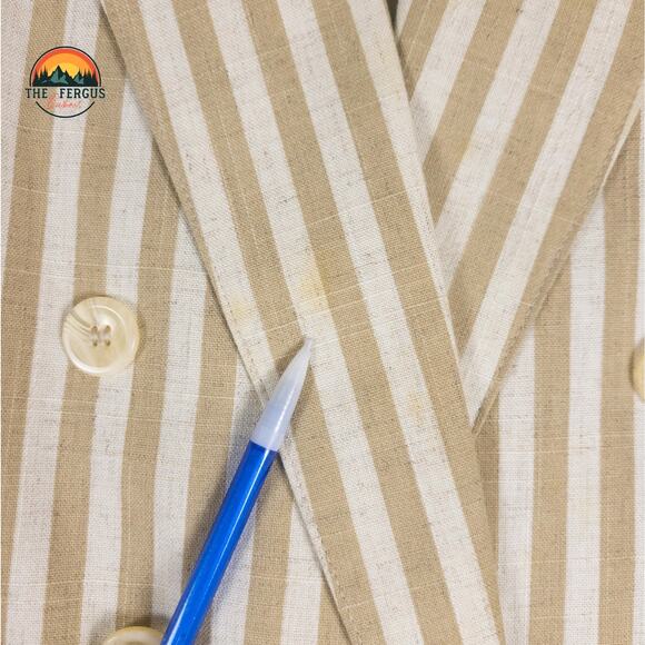 Kentucky Derby Blazer Linen Blend Wide Lapel Preppy Stripes Tan White Size 18 - Picture 13 of 16